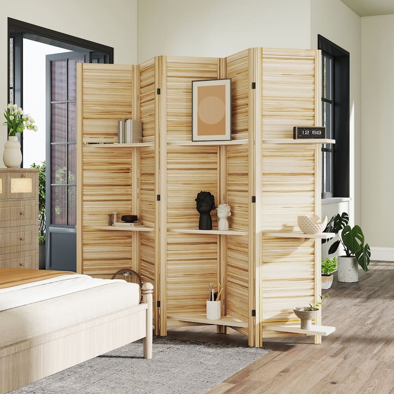 HOMCOM 5 Panel 67" Tall Wood Room Divider, Privacy Screen with 3 ...